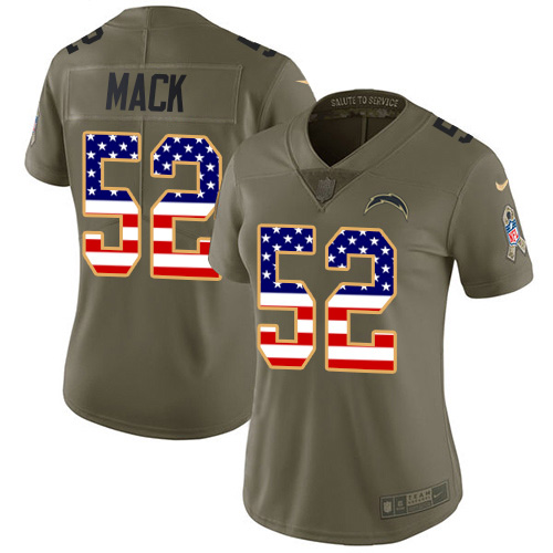 Chargers #52 Khalil Mack Olive/USA Flag Women's Stitched Limited 2017 Salute To Service Jersey