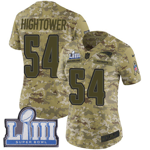 New England Patriots #54 Dont'a Hightower Camo Super Bowl LIII Bound Women's Stitched Limited 2018 Salute to Service Jersey Womens
