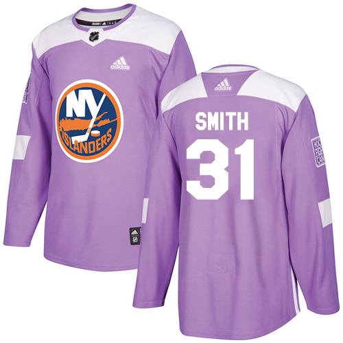 Adidas New York Islanders #31 Billy Smith Purple Authentic Fights Cancer Stitched Jersey Men's