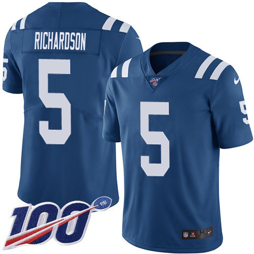 Colts #5 Anthony Richardson Royal Blue Team Color Youth Stitched 100th Season Vapor Limited Jersey