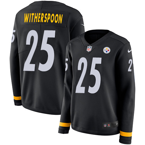 Steelers #25 Ahkello Witherspoon Black Team Color Women's Stitched Limited Therma Long Sleeve Jersey