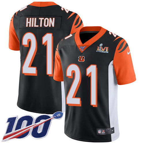 Cincinnati Bengals #21 Mike Hilton Black Team Color Super Bowl LVI Patch Youth Stitched 100th Season Vapor Untouchable Limited Jersey Youth