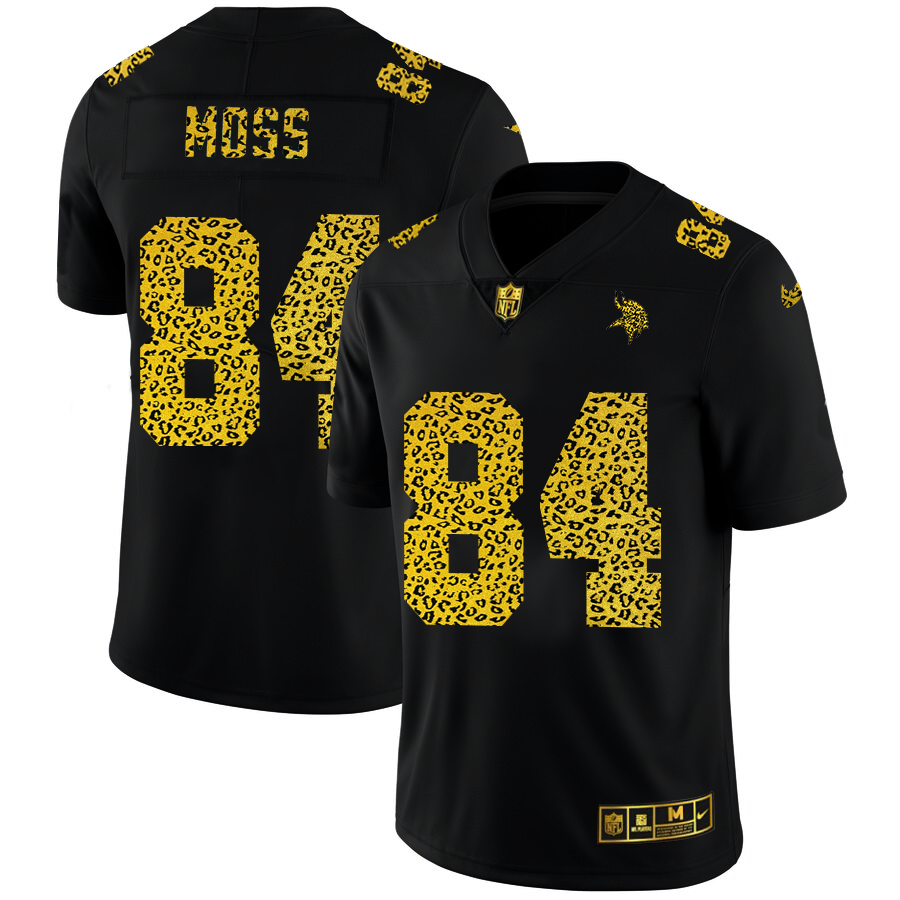 Minnesota Vikings #84 Randy Moss Men's Leopard Print Fashion Vapor Limited Jersey Black