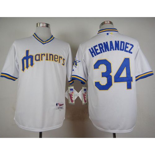 Seattle Mariners #34 Felix Hernandez White 1979 Turn Back The Clock Stitched Jersey Men's