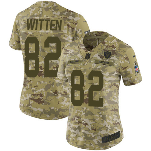 Las Vegas Raiders #82 Jason Witten Camo Women's Stitched Limited 2018 Salute To Service Jersey Womens