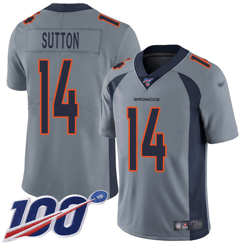 Denver Broncos #14 Courtland Sutton Gray Men's Stitched Limited Inverted Legend 100th Season Jersey Men's