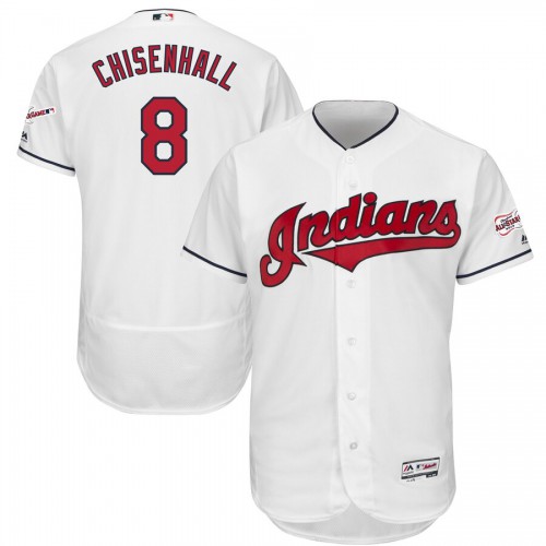 Cleveland Guardians #8 Lonnie Chisenhall Majestic Home 2019 All-Star Game Patch Flex Base Player Jersey White Men's