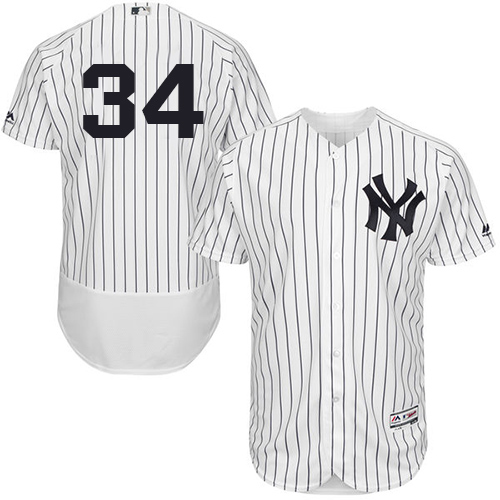 New York Yankees #34 J.A. Happ White Strip Flexbase Authentic Collection Stitched Jersey Men's