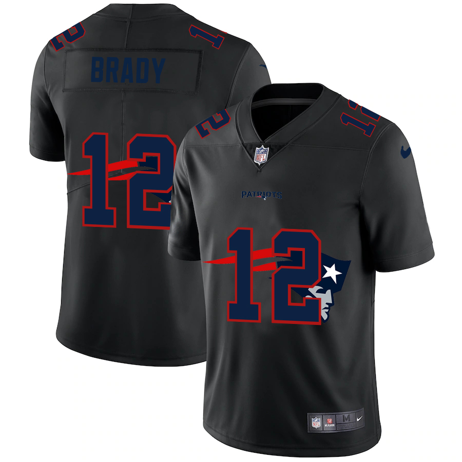New England Patriots #12 Tom Brady Men's Team Logo Dual Overlap Limited Jersey Black