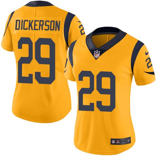 Rams #29 Eric Dickerson Gold Women's Stitched Limited Rush Jersey