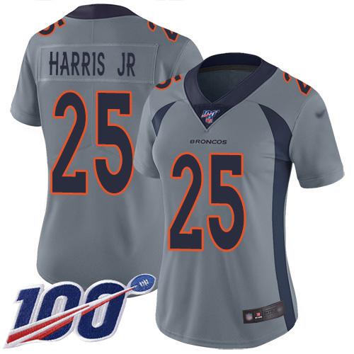 Denver Broncos #25 Chris Harris Jr Gray Women's Stitched Limited Inverted Legend 100th Season Jersey Womens