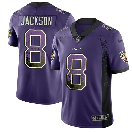 Ravens #8 Lamar Jackson Purple Team Color Men's Stitched Limited Rush Drift Fashion Jersey