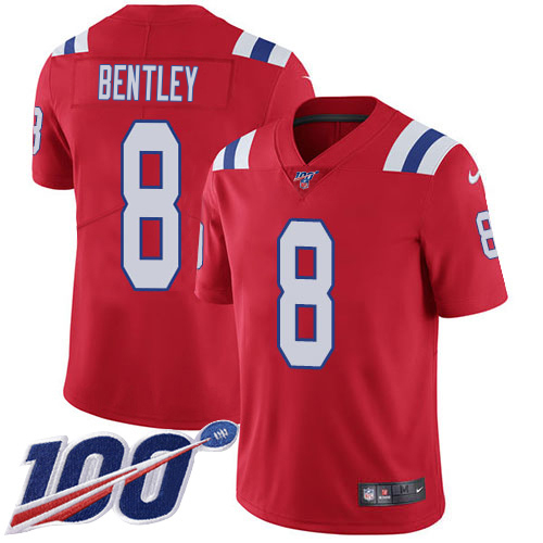 Patriots #8 Ja'Whaun Bentley Red Alternate Men's Stitched 100th Season Vapor Limited Jersey
