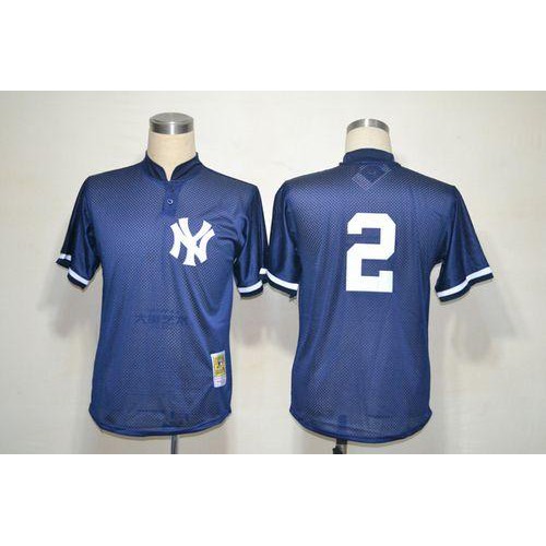 Mitchell And Ness New York Yankees #2 Derek Jeter Navy Blue Practice Stitched Jersey Men's