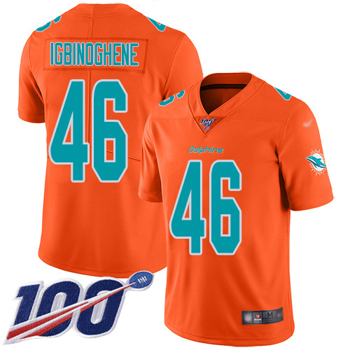 Miami Dolphins #46 Noah Igbinoghene Orange Men's Stitched Limited Inverted Legend 100th Season Jersey Men's
