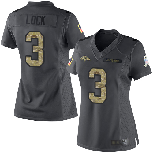 Denver Broncos #3 Drew Lock Black Women's Stitched Limited 2016 Salute to Service Jersey Womens