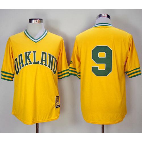 Mitchell And Ness 1981 Oakland Athletics #9 Reggie Jackson Yellow Throwback Stitched Jersey Men's