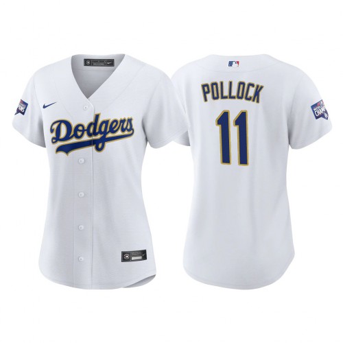 Los Angeles Los Angeles Dodgers #11 A.J. Pollock Women's 2021 Gold Program World Series Champions Jersey Whtie Womens