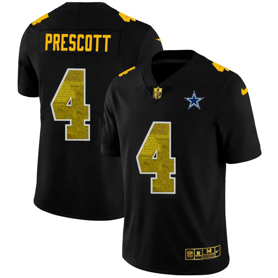 Dallas Cowboys #4 Dak Prescott Men's Black Golden Sequin Vapor Limited Jersey