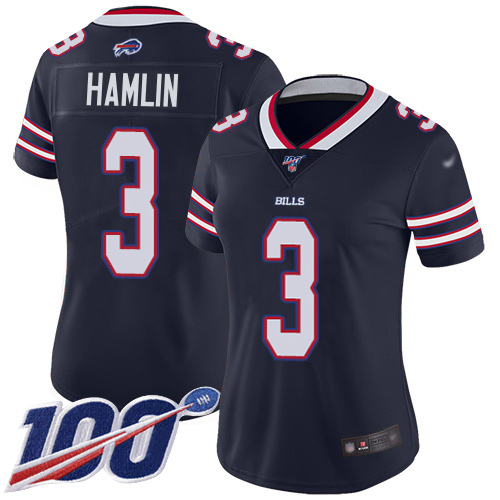 Bills #3 Damar Hamlin Navy Women's Stitched Limited Inverted Legend 100th Season Jersey