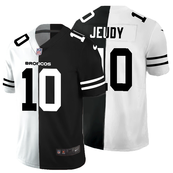 Denver Broncos #10 Jerry Jeudy Men's Black V White Peace Split Vapor Untouchable Limited Jersey