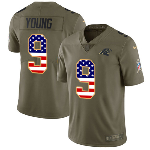 Panthers #9 Bryce Young Olive/USA Flag Men's Stitched Limited 2017 Salute To Service Jersey