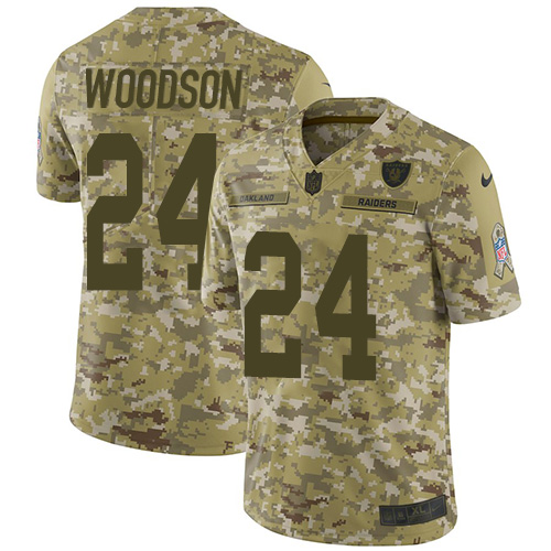 Raiders #24 Charles Woodson Camo Men's Stitched Limited 2018 Salute To Service Jersey