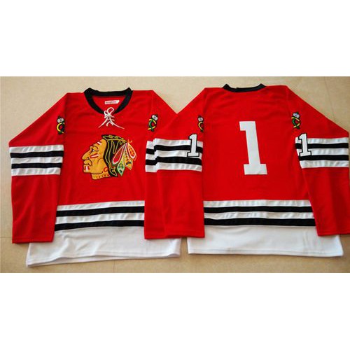 Mitchell And Ness 1960-61 Chicago Blackhawks #1 Glenn Hall Red Stitched Jersey Men's