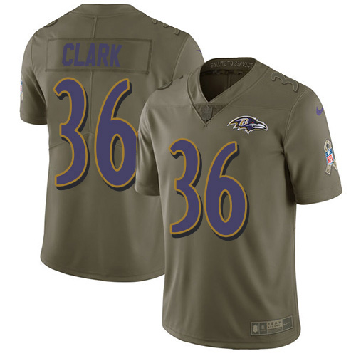 Baltimore Ravens #36 Chuck Clark Olive Men's Stitched Limited 2017 Salute To Service Jersey Men's
