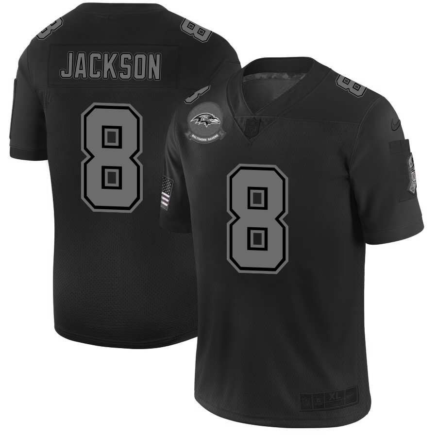 Baltimore Ravens #8 Lamar Jackson Men's Black 2019 Salute To Service Limited Stitched Jersey