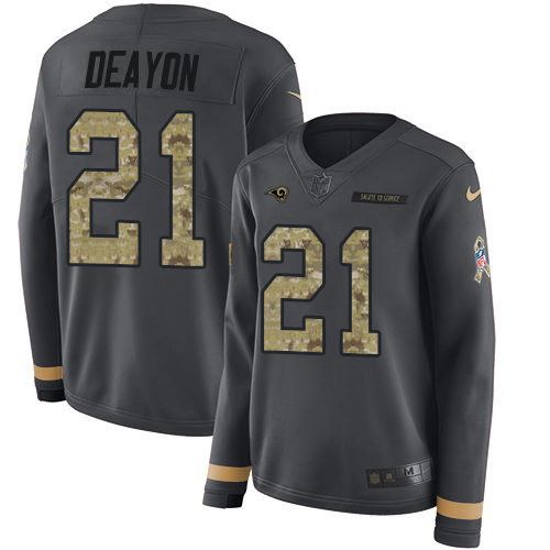 Los Angeles Rams #21 Donte Deayon Anthracite Salute to Service Women's Stitched Limited Therma Long Sleeve Jersey Womens