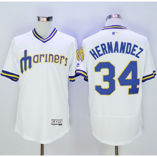 Seattle Mariners #34 Felix Hernandez White Flexbase Authentic Collection Cooperstown Stitched Jersey Men's