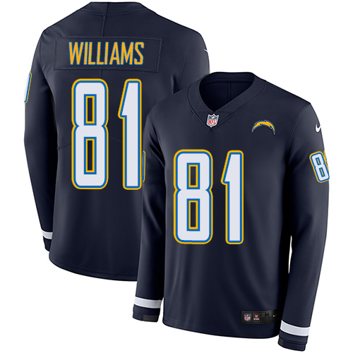 Los Angeles Chargers #81 Mike Williams Navy Blue Team Color Men's Stitched Limited Therma Long Sleeve Jersey Men's