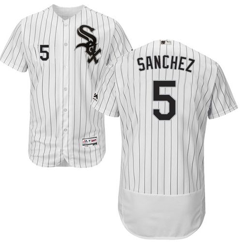 Chicago White Sox #5 Yolmer Sanchez White(Black Strip) Flexbase Authentic Collection Stitched Jersey Men's