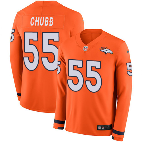 Denver Broncos #55 Bradley Chubb Orange Team Color Men's Stitched Limited Therma Long Sleeve Jersey Men's