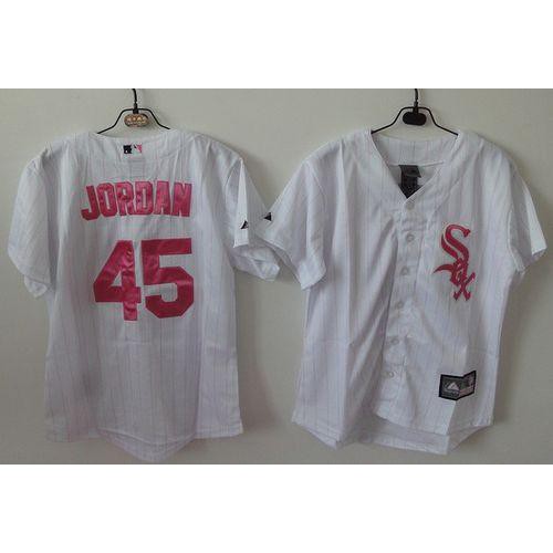 Chicago White Sox #45 Michael Jordan White(Pink Strip) Women's Fashion Stitched Jersey Womens
