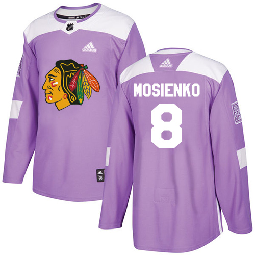 Adidas Chicago Blackhawks #8 Bill Mosienko Purple Authentic Fights Cancer Stitched Jersey Men's