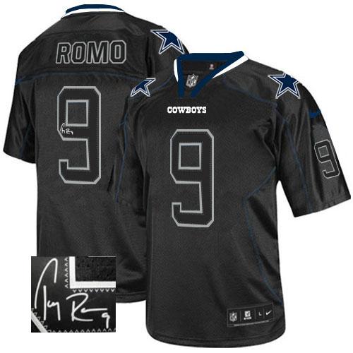 Dallas Cowboys #9 Tony Romo Lights Out Black Men's Stitched Elite Autographed Jersey Men's