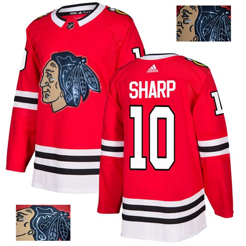 Adidas Chicago Blackhawks #10 Patrick Sharp Red Home Authentic Fashion Gold Stitched Jersey Men's