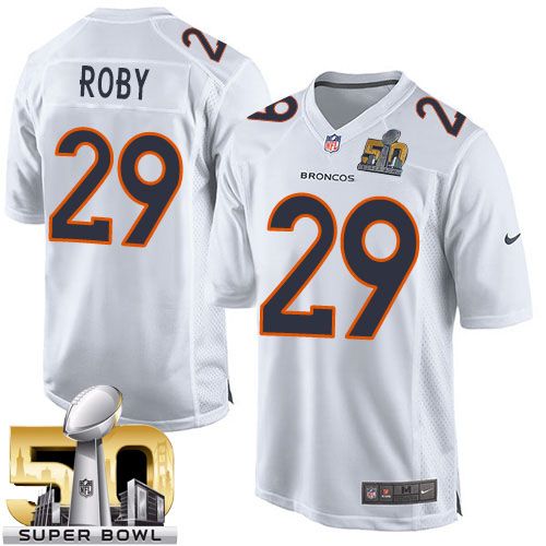 Denver Broncos #29 Bradley Roby White Super Bowl 50 Men's Stitched Game Event Jersey Men's