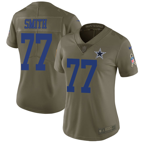 Dallas Cowboys #77 Tyron Smith Olive Women's Stitched Limited 2017 Salute to Service Jersey Womens
