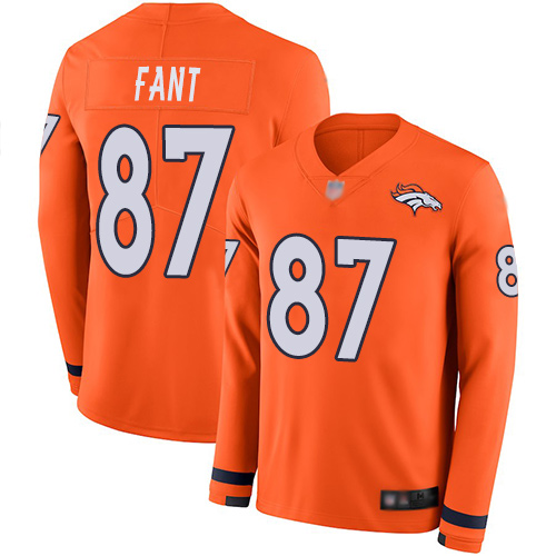 Denver Broncos #87 Noah Fant Orange Team Color Youth Stitched Limited Therma Long Sleeve Jersey Youth