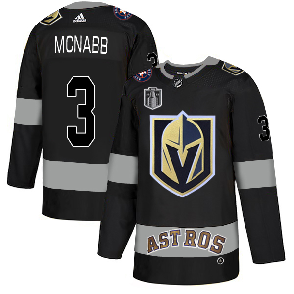 Adidas Golden Knights X Astros #3 Brayden McNabb Black 2023 Stanley Cup Final Patch Authentic City Joint Name Stitched Jersey