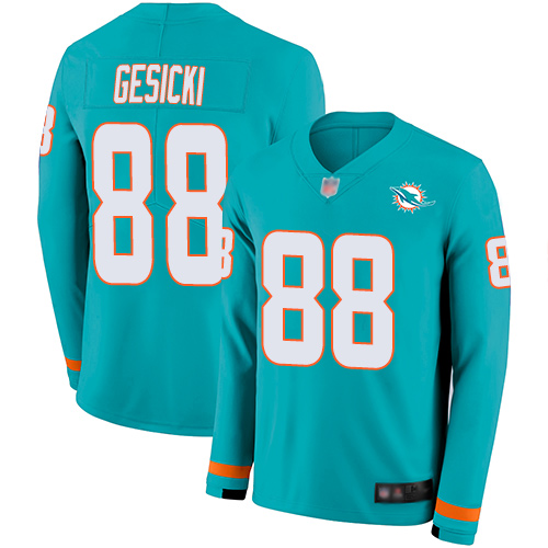 Dolphins #88 Mike Gesicki Aqua Green Team Color Men's Stitched Limited Therma Long Sleeve Jersey