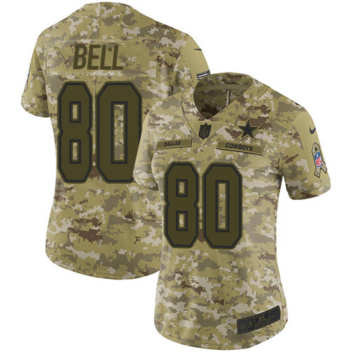 Dallas Cowboys #80 Blake Bell Camo Women's Stitched Limited 2018 Salute To Service Jersey Womens