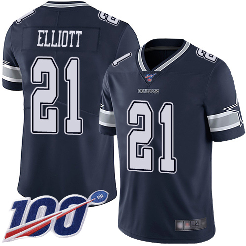 Cowboys #21 Ezekiel Elliott Navy Blue Team Color Men's Stitched 100th Season Vapor Limited Jersey
