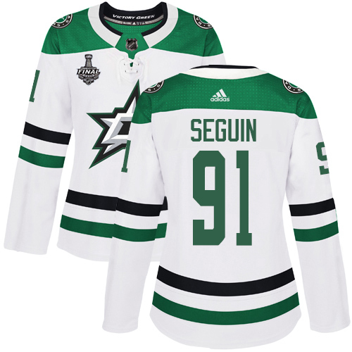 Adidas Dallas Stars #91 Tyler Seguin White Road Authentic Women's 2020 Stanley Cup Final Stitched Jersey Womens