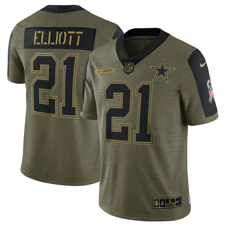 Dallas Cowboys #21 Ezekiel Elliott Olive 2021 Salute To Service Limited Player Jersey