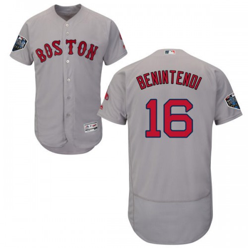 Boston Red Sox #16 Andrew Benintendi Grey Flexbase Authentic Collection 2018 World Series Stitched Jersey Men's