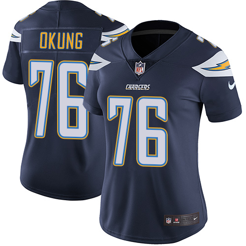 Los Angeles Chargers #76 Russell Okung Navy Blue Team Color Women's Stitched Vapor Untouchable Limited Jersey Womens